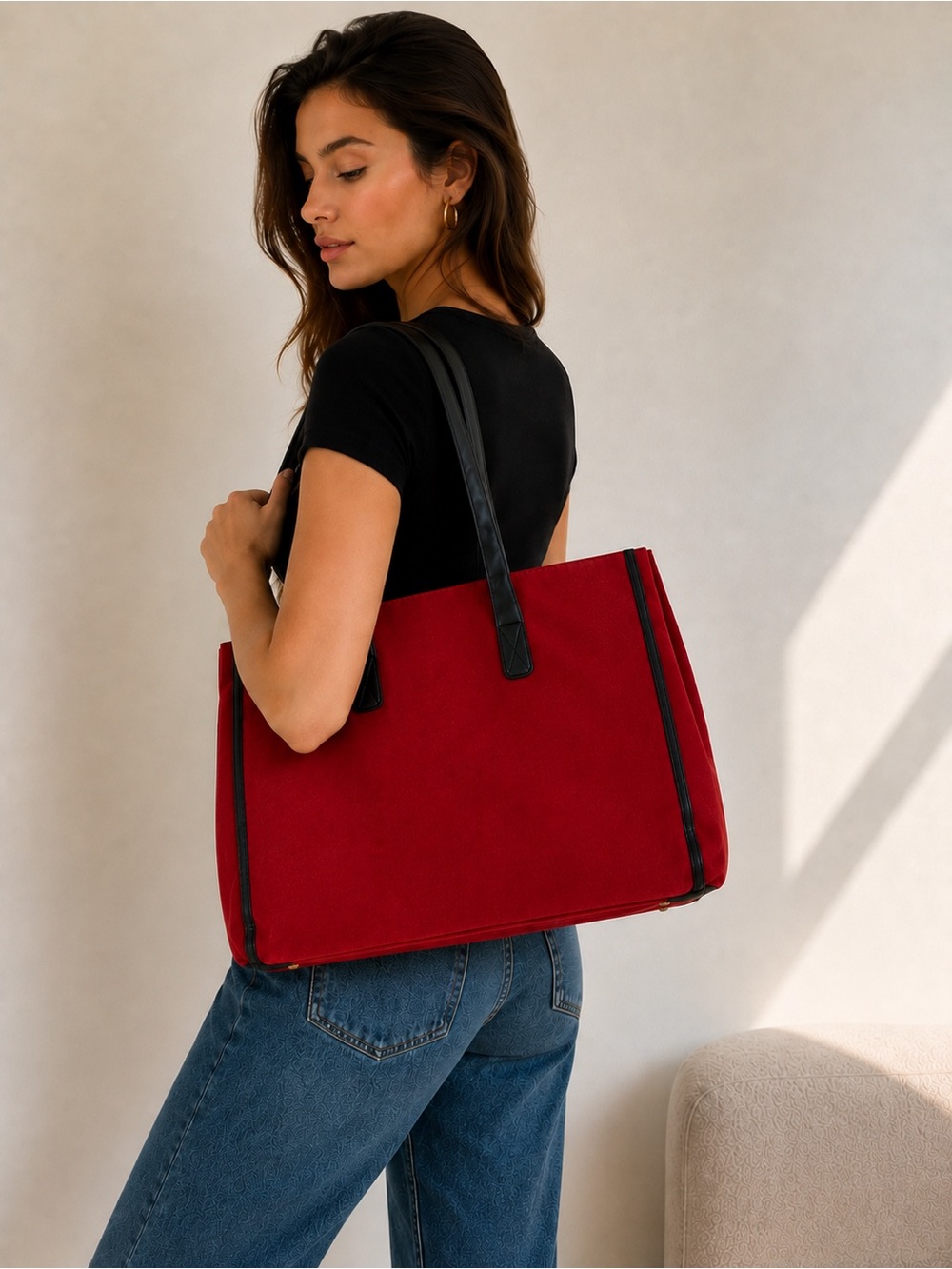 Vintage Y2K Elizabeth Arden Red Faux Suede Tote Bag